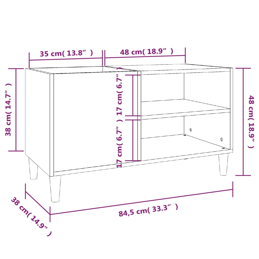 vidaXL Record Cabinet Grey Sonoma 84.5x38x48 cm Engineered Wood
