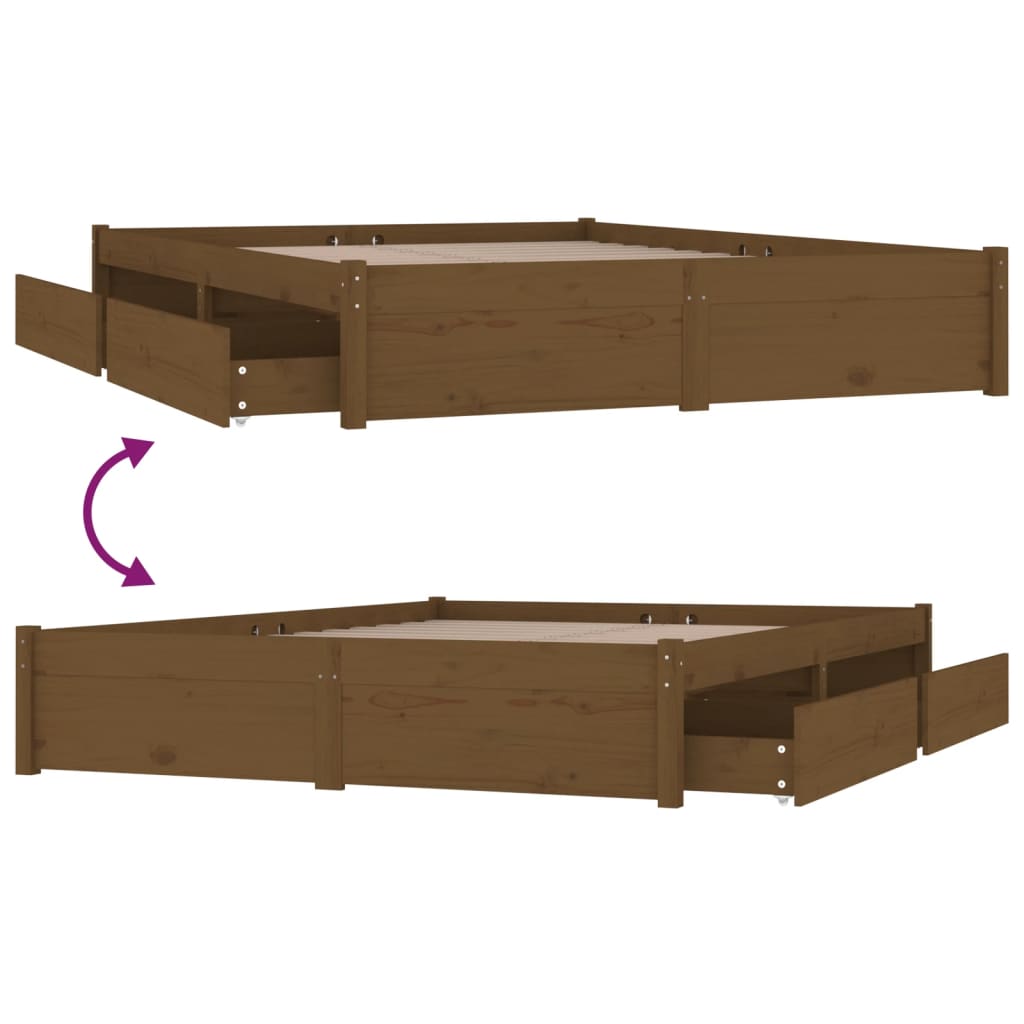vidaXL Bed Frame with Drawers Honey Brown 150x200 cm King Size