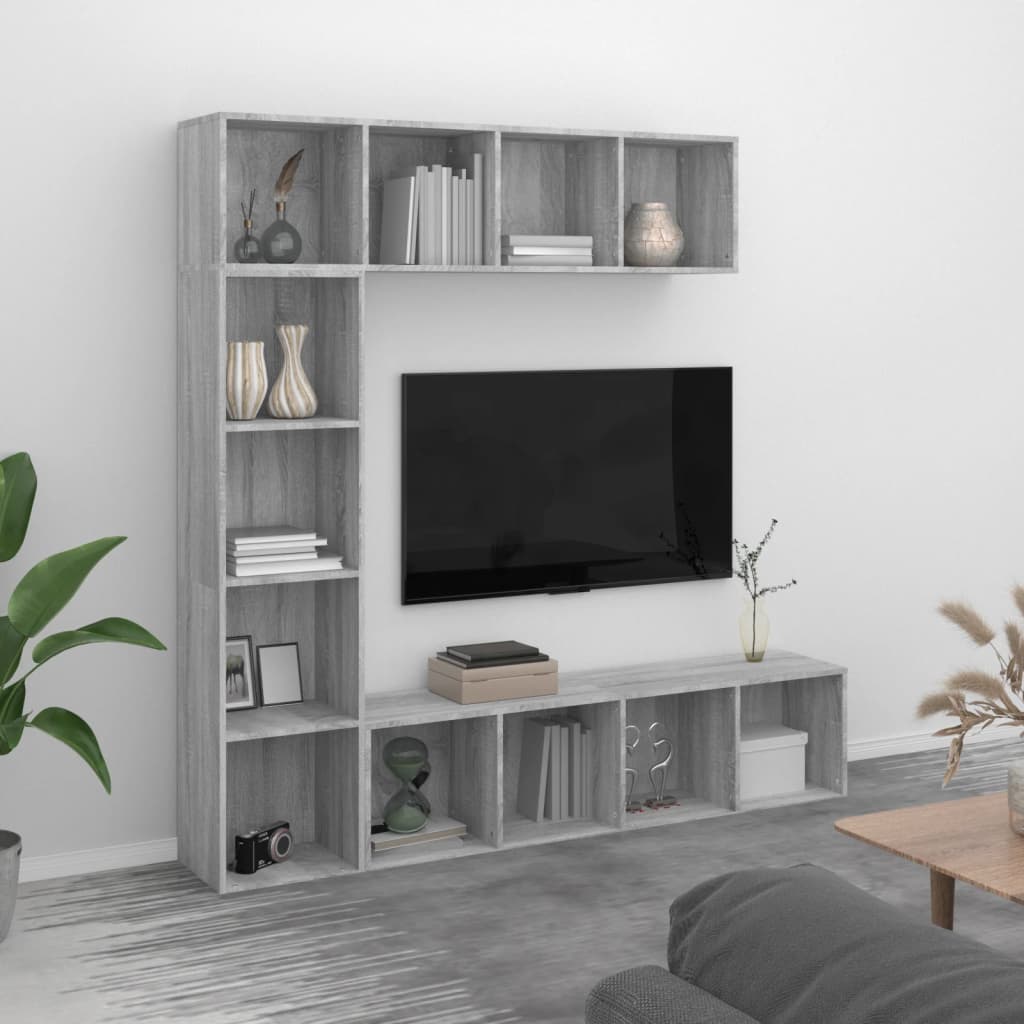 vidaXL 3 Piece Book/TV Cabinet Set Grey Sonoma 180x30x180 cm