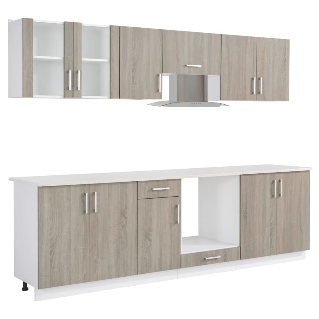 vidaXL 8 Piece Kitchen Cabinet Set with Range Hood Oak Look