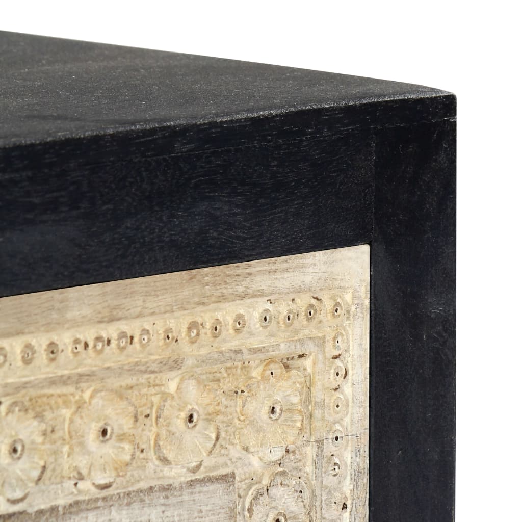 vidaXL Hand Carved Bedside Cabinet Grey 40x30x50 cm Solid Mango Wood
