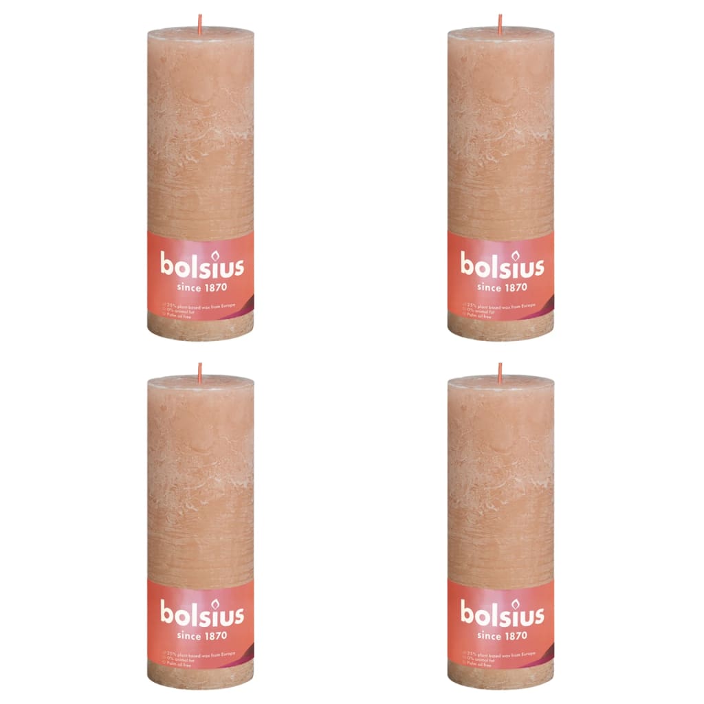 Bolsius Rustic Pillar Candles Shine 4 pcs 190x68 mm Misty Pink