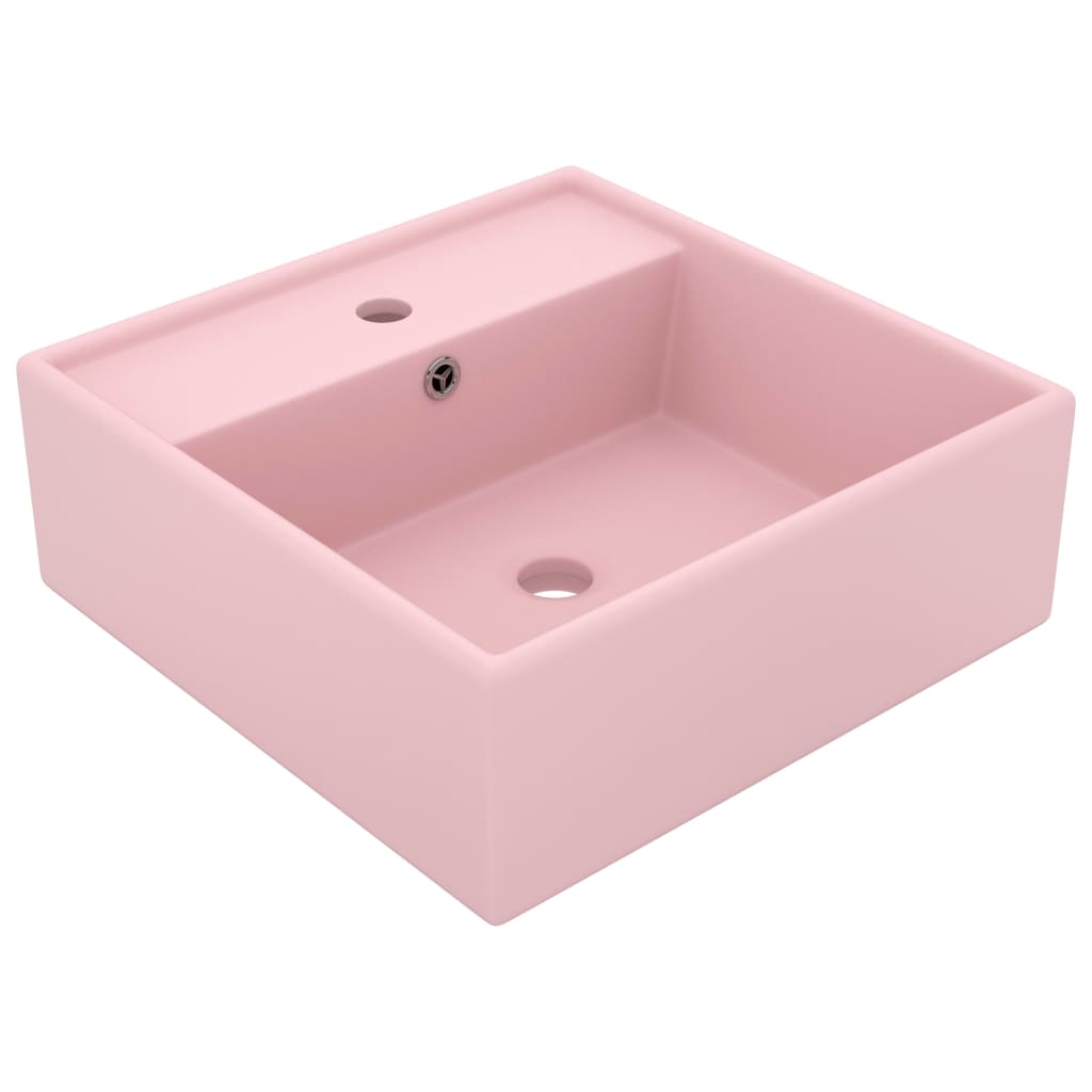 vidaXL Luxury Basin Overflow Square Matt Pink 41x41 cm Ceramic