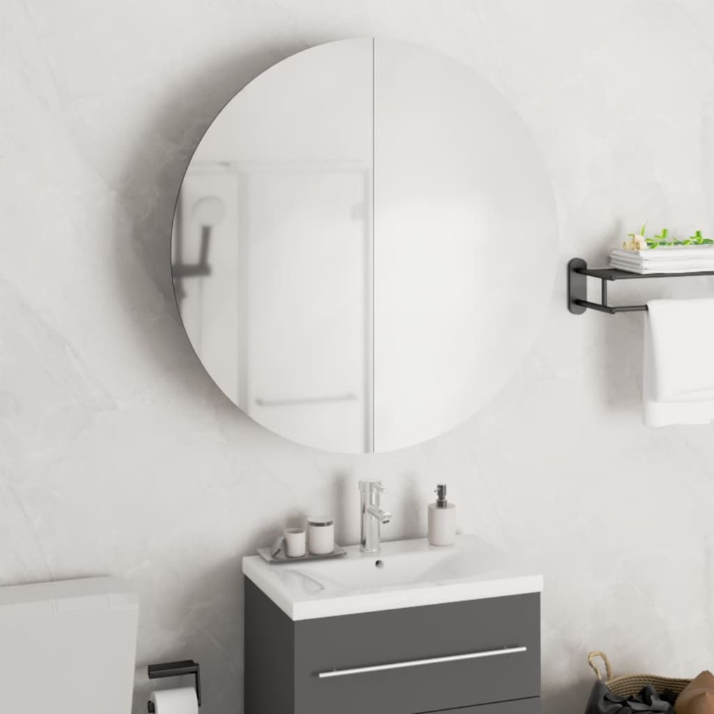 vidaXL Bathroom Cabinet with Round Mirror&LED White 54x54x17.5 cm