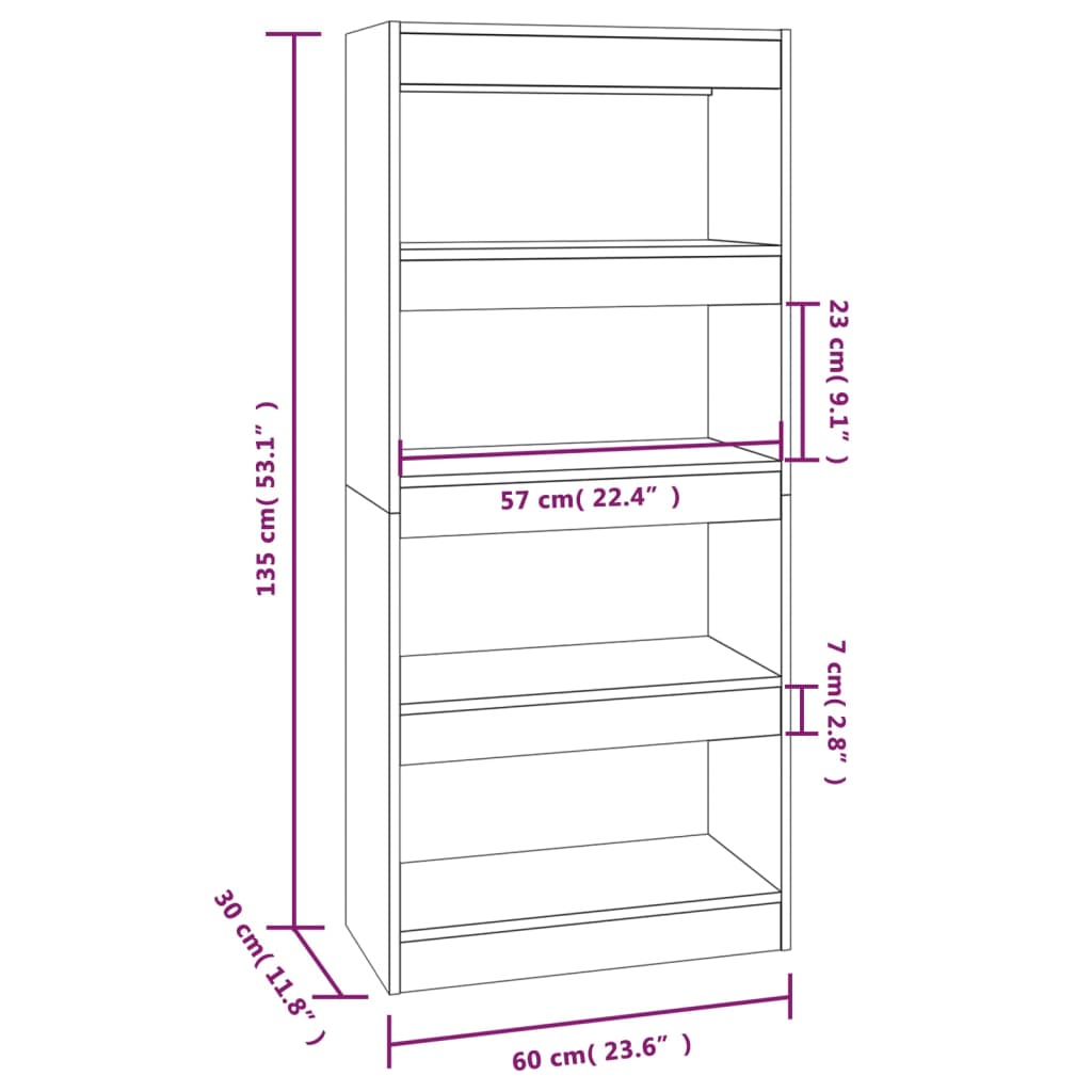 vidaXL Book Cabinet/Room Divider Smoked Oak 60x30x135 cm Engineered Wood