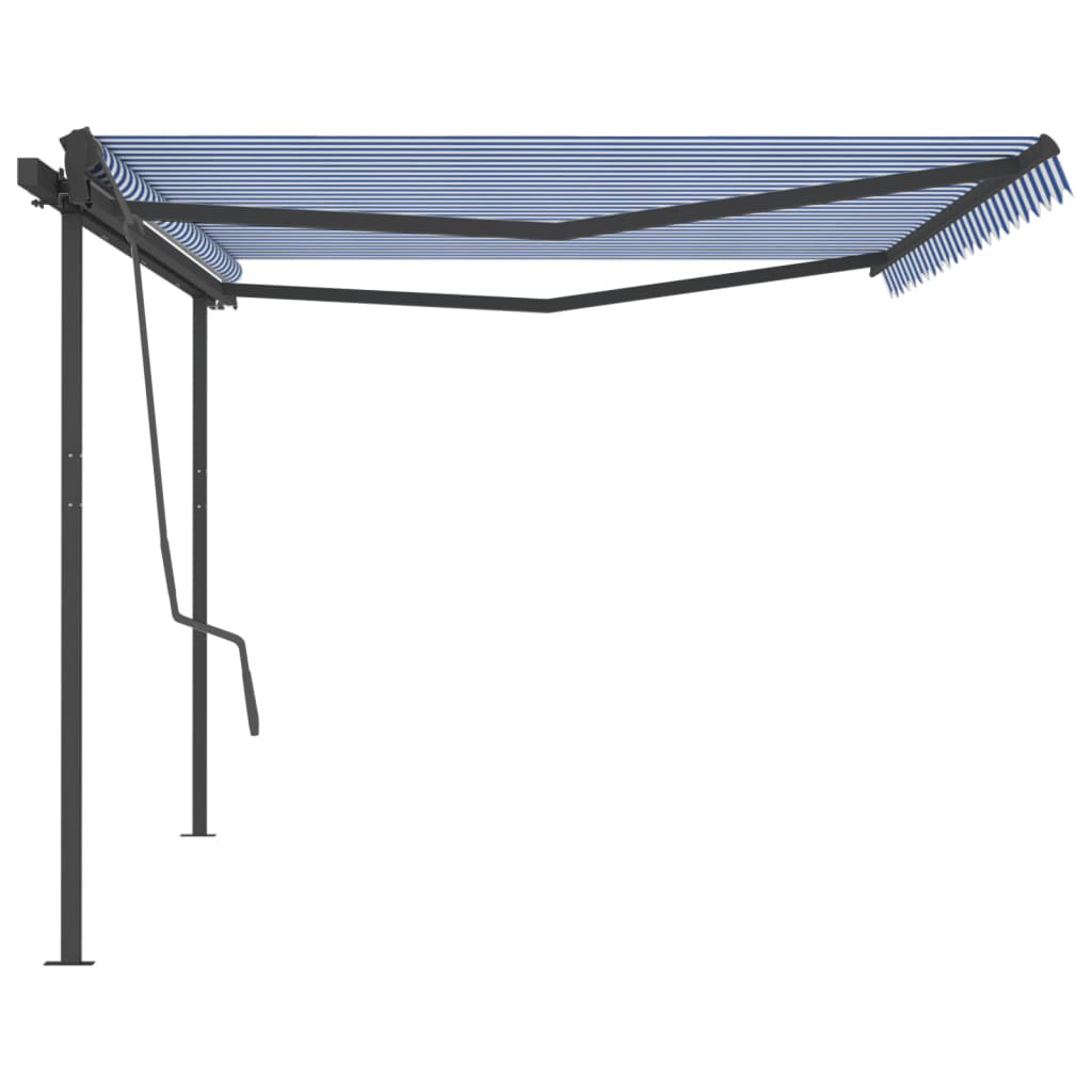 vidaXL Manual Retractable Awning with Posts 5x3 m Blue and White