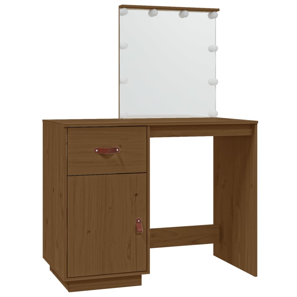 vidaXL Dressing Table with LED Honey Brown 95x50x133.5 cm Solid Wood Pine
