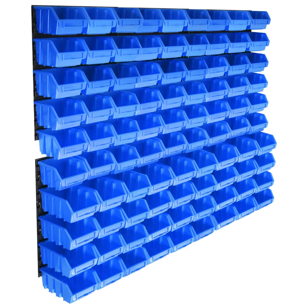 vidaXL 96 Piece Storage Bin Kit with Wall Panels Blue