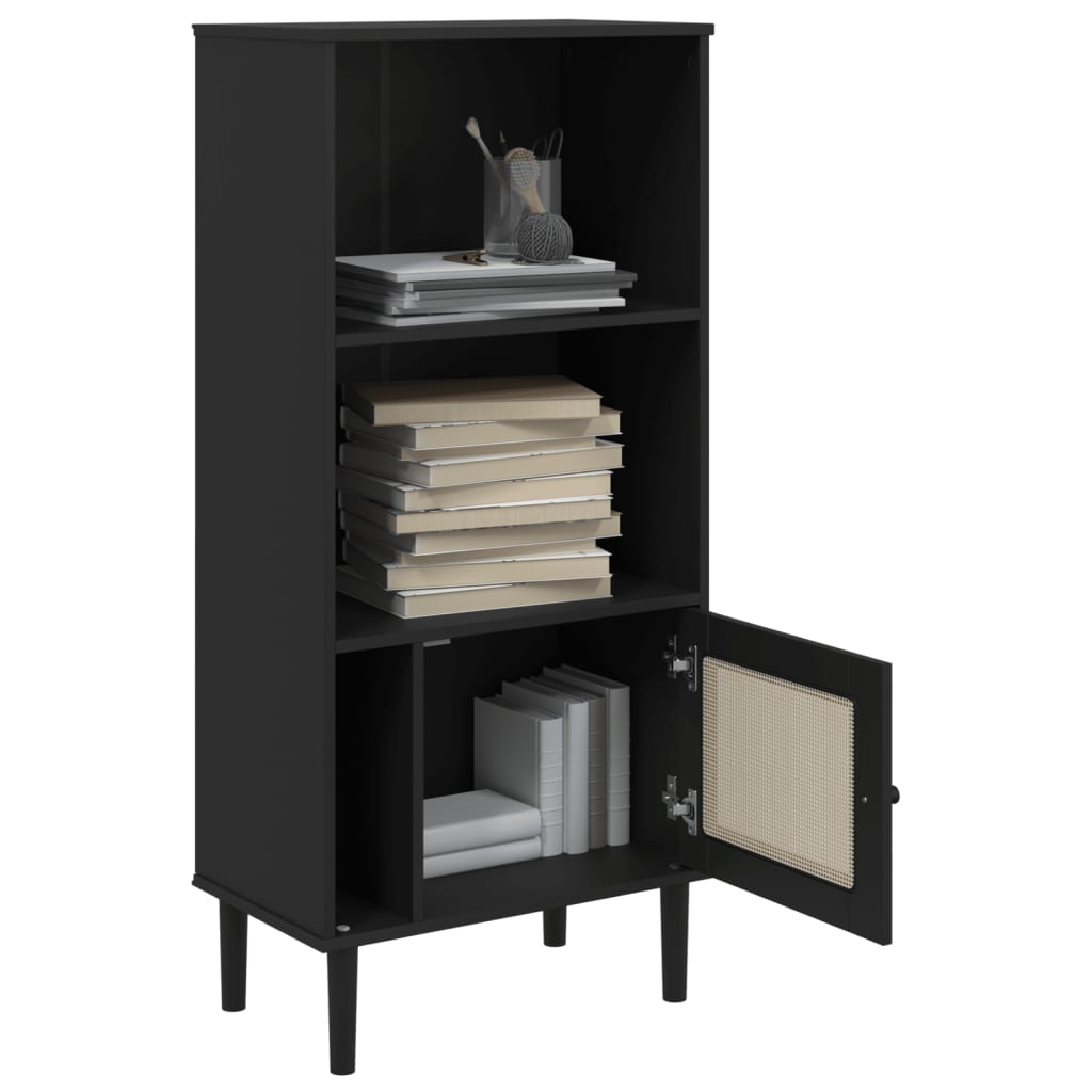 vidaXL Bookcase SENJA Rattan Look Black 60x35x130 cm Solid Wood Pine
