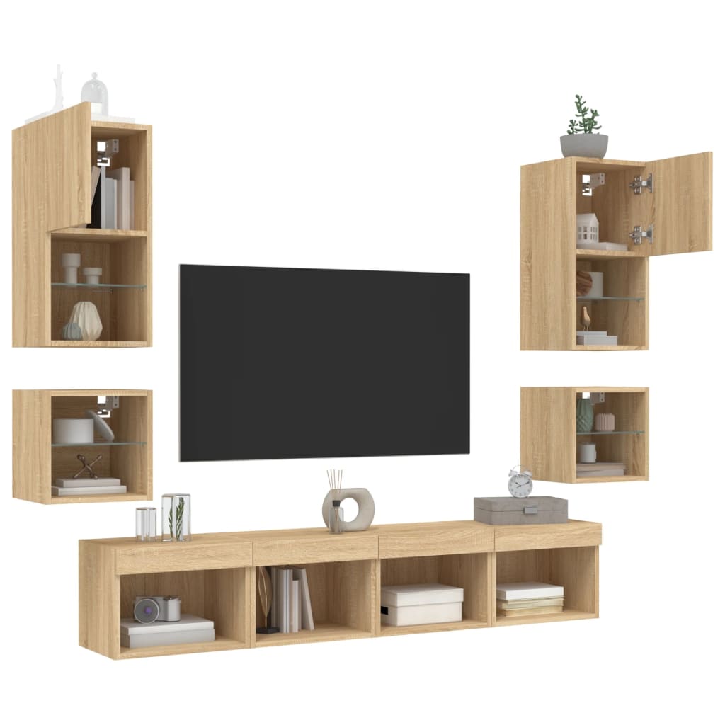 vidaXL 8 Piece TV Wall Units with LED Sonoma Oak Engineered Wood