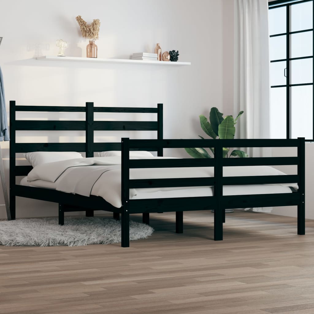 vidaXL Bed Frame Solid Wood Pine 160x200 cm Black