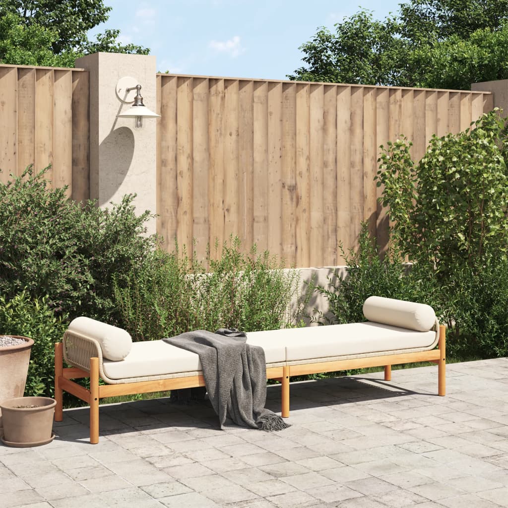 vidaXL Garden Bench with Cushion Beige Poly Rattan Acacia