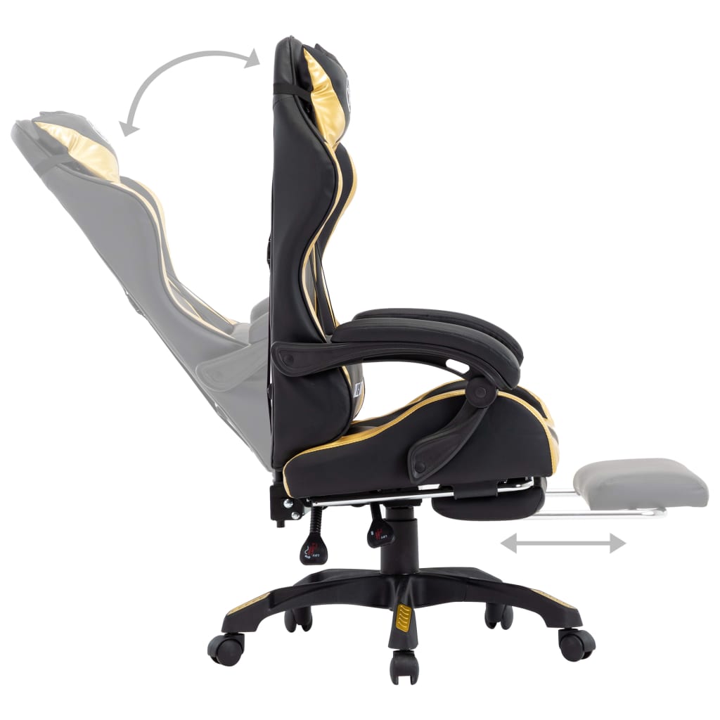 vidaXL Racing Chair with Footrest Gold and Black Faux Leather