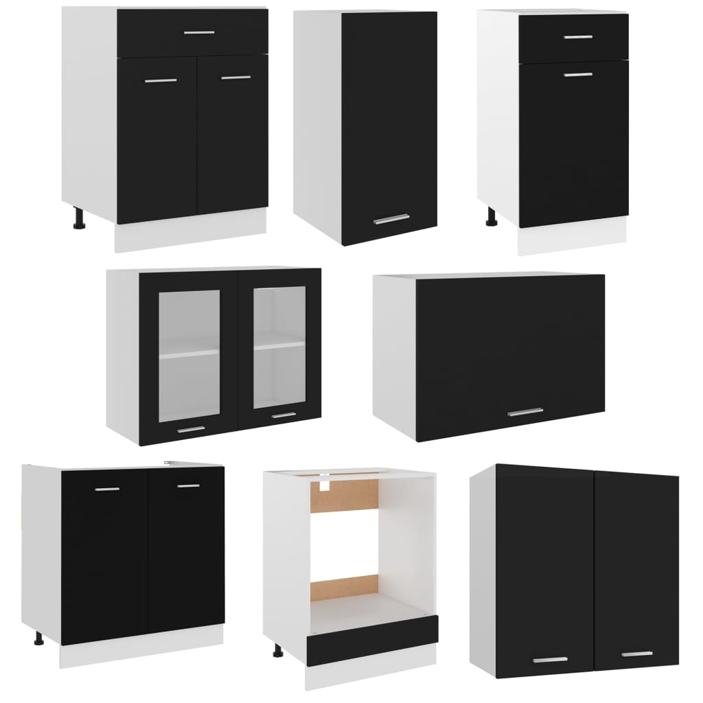 vidaXL 8 Piece Kitchen Set Black Engineered Wood vidaXL.co.uk