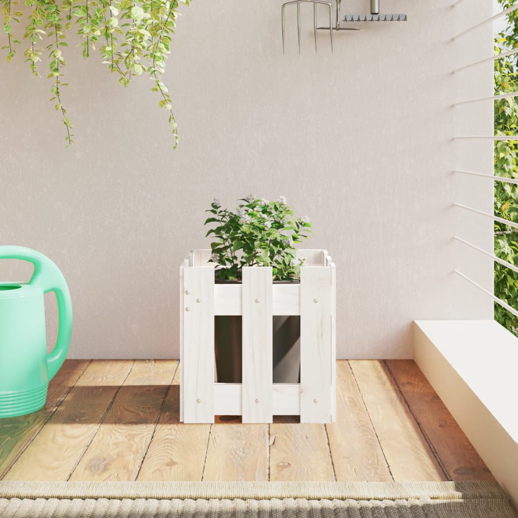 vidaXL Garden Planter with Fence Design White 30x30x30 cm Solid Wood Pine
