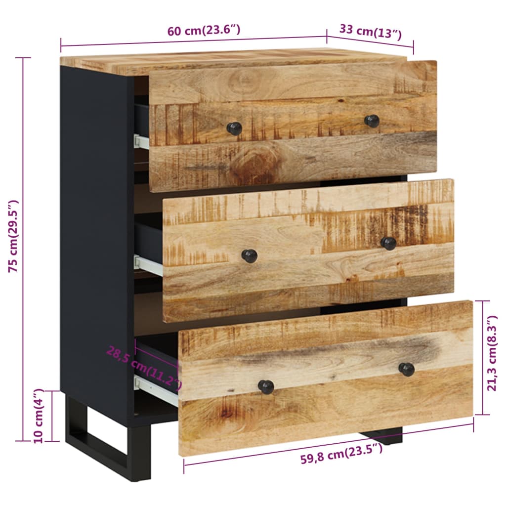 vidaXL Sideboards 2 pcs 60x33x75 cm Rough Mango Wood