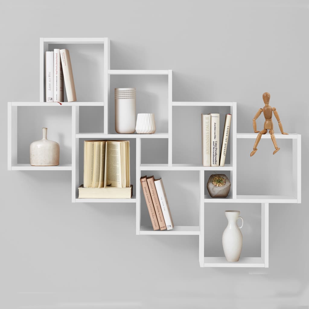 FMD Wall-Mounted Shelf with 11 Compartments White