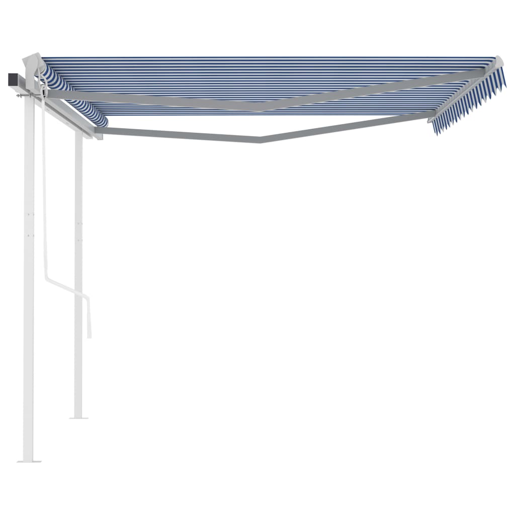 vidaXL Automatic Retractable Awning with Posts 4x3 m Blue&White