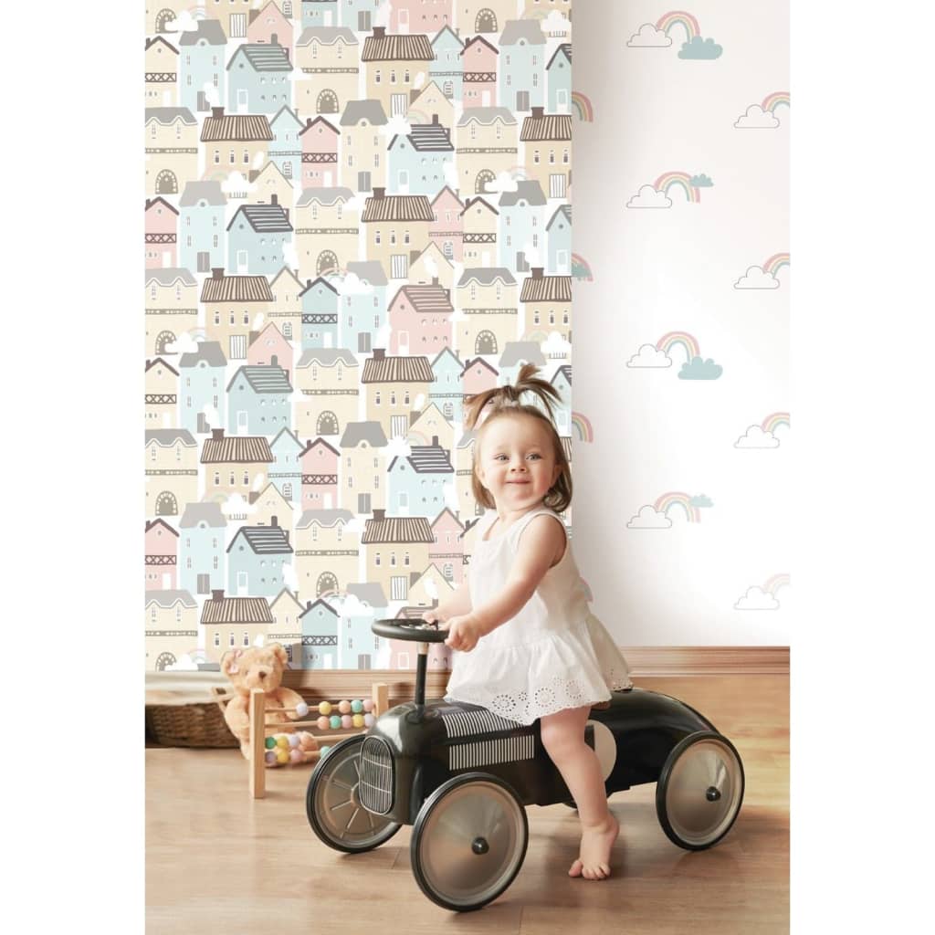 Noordwand Wallpaper Mondo baby Clouds White, Blue and Pink