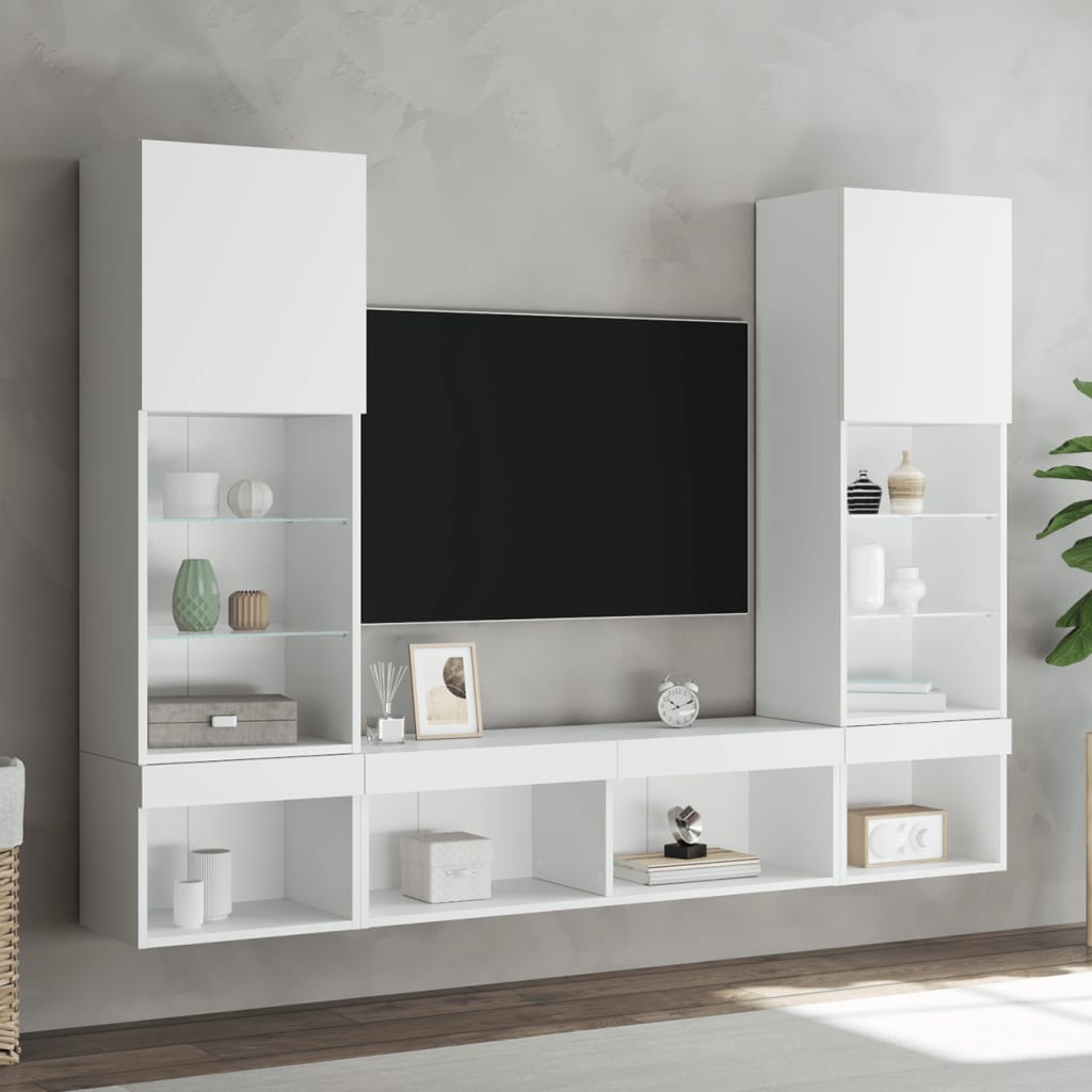vidaXL 5 Piece TV Wall Units with LED White Engineered Wood