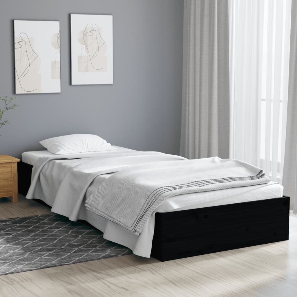 vidaXL Bed Frame Black Solid Wood 75x190 cm Small Single
