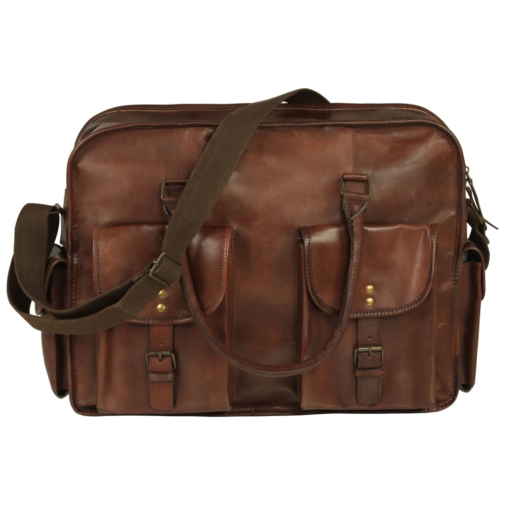 vidaXL Weekend Bag Real Leather Brown