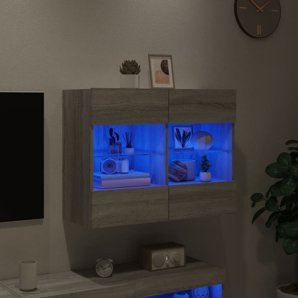 vidaXL TV Wall Cabinet with LED Lights Grey Sonoma 78.5x30x60.5 cm