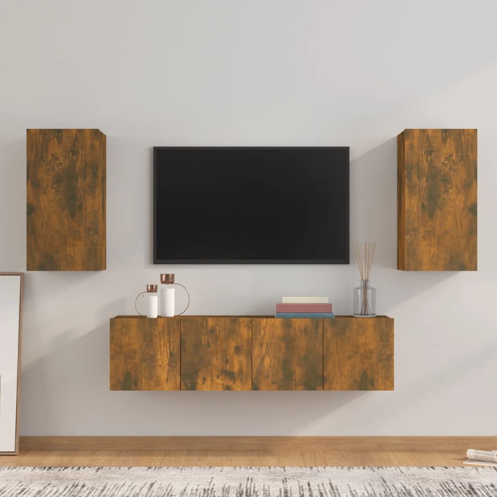 vidaXL 4 Piece TV Cabinet Set Smoked Oak Engineered Wood