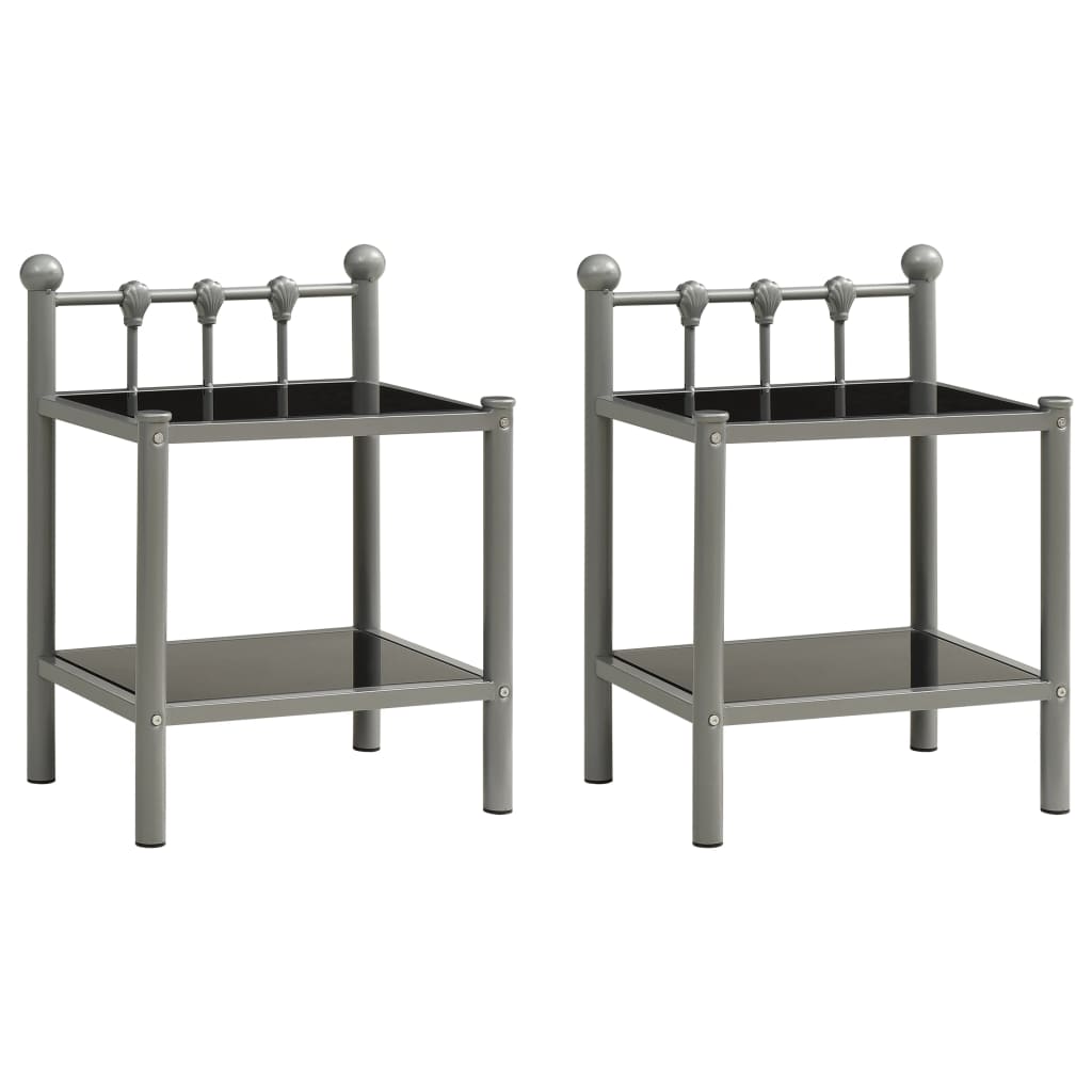 vidaXL Bedside Cabinets 2 pcs Grey and Black Metal and Glass
