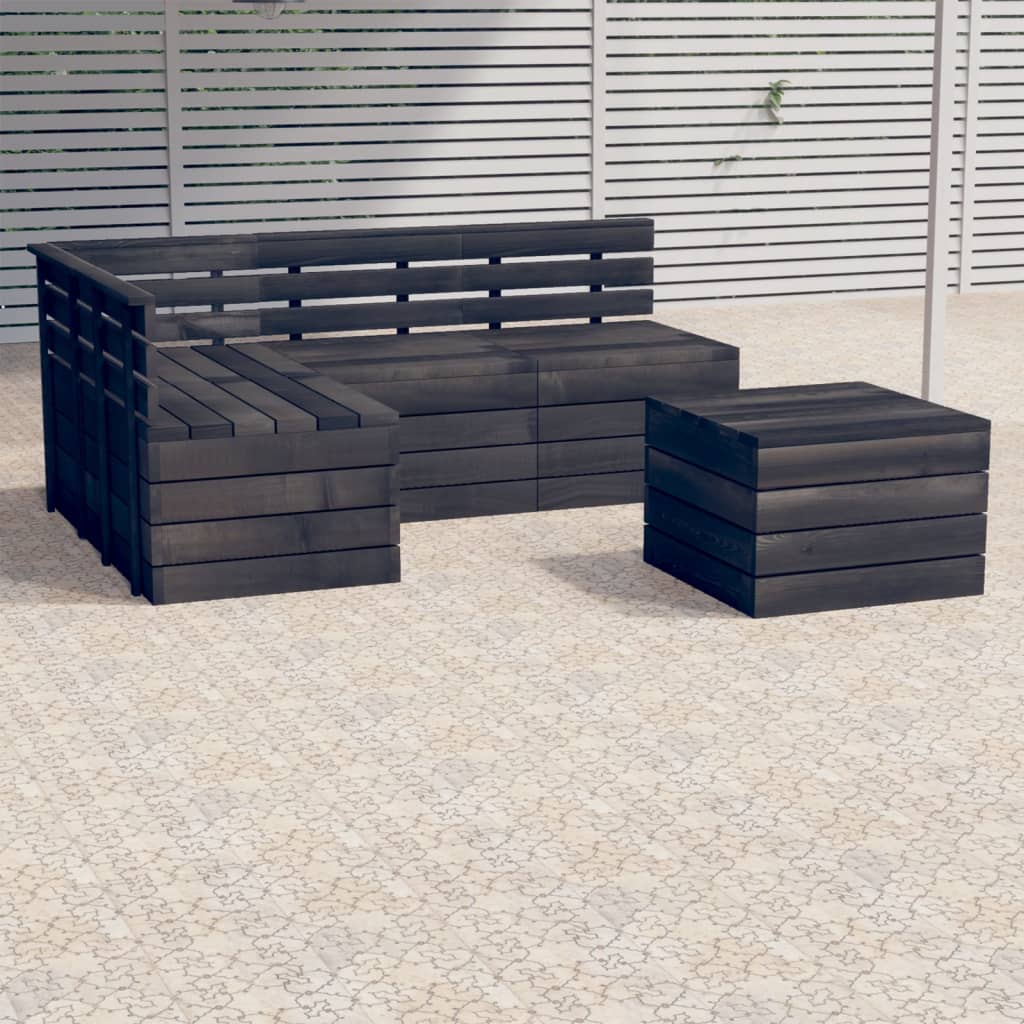 vidaXL 5 Piece Garden Pallet Lounge Set Solid Pinewood Dark Grey