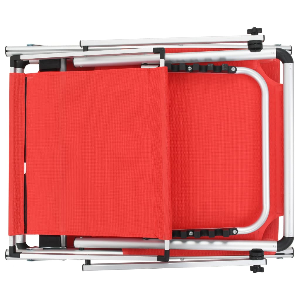vidaXL Folding Sun Lounger with Roof Aluminium and Textilene Red