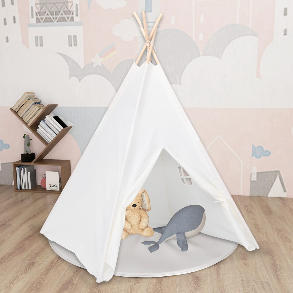 vidaXL Children Teepee Tent with Bag Peach Skin White 120x120x150 cm