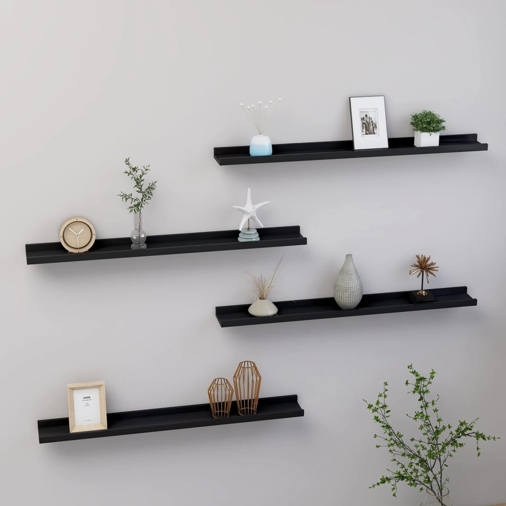 vidaXL Wall Shelves 4 pcs Black 80x9x3 cm