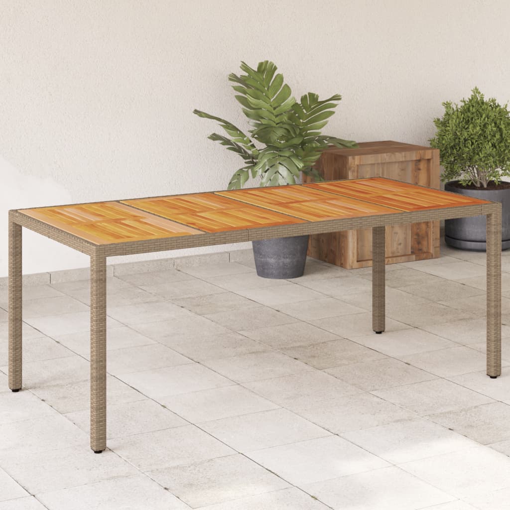 vidaXL Garden Table Beige 190x90x75 cm Poly Rattan Acacia Wood