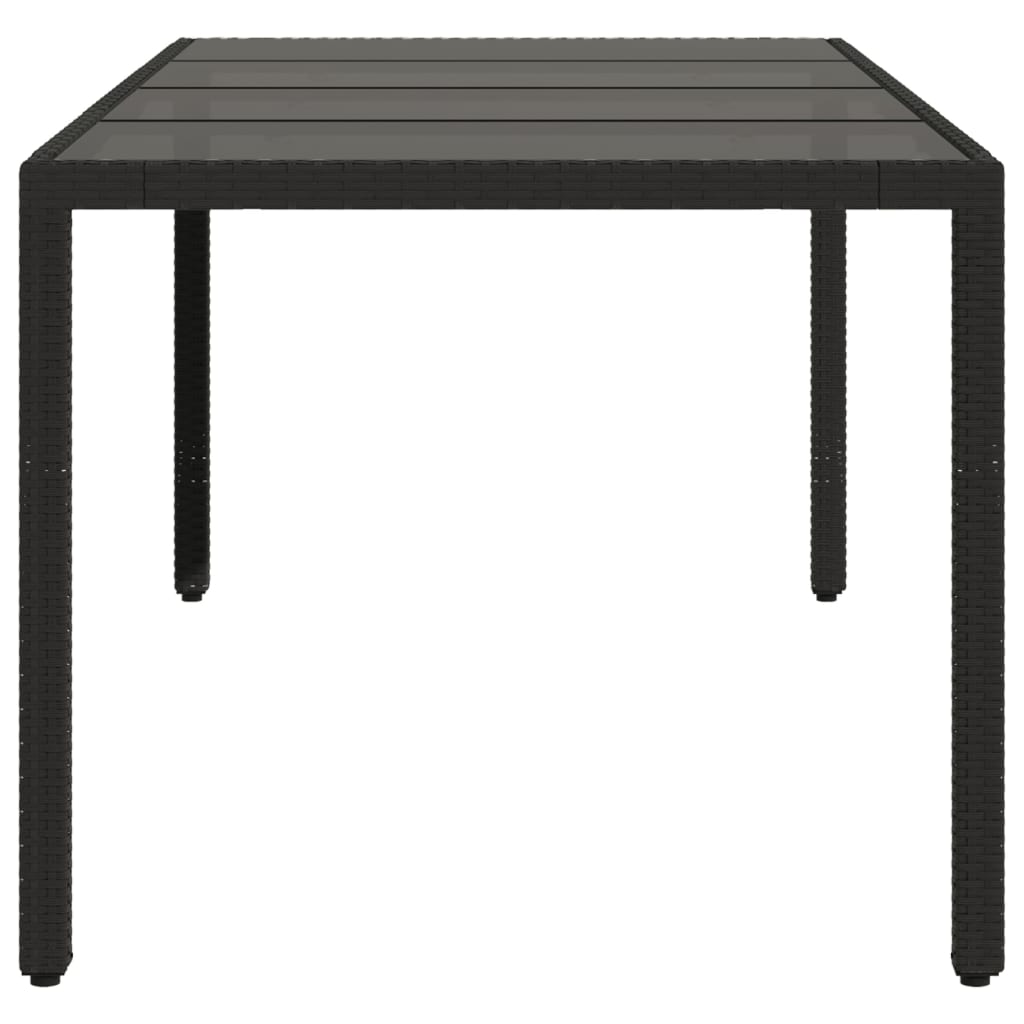 vidaXL Garden Table with Glass Top Black 190x90x75 cm Poly Rattan