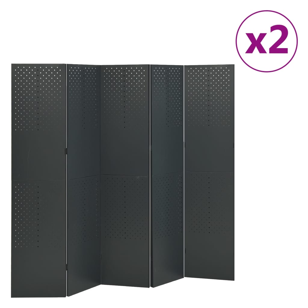 vidaXL 5-Panel Room Dividers 2 pcs Anthracite 200x180 cm Steel