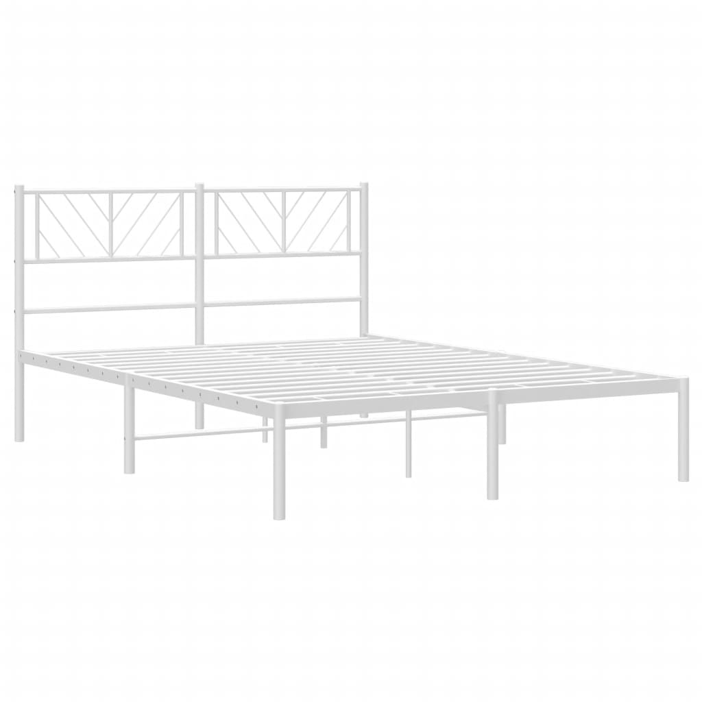vidaXL Metal Bed Frame with Headboard White 120x190 cm Small Double