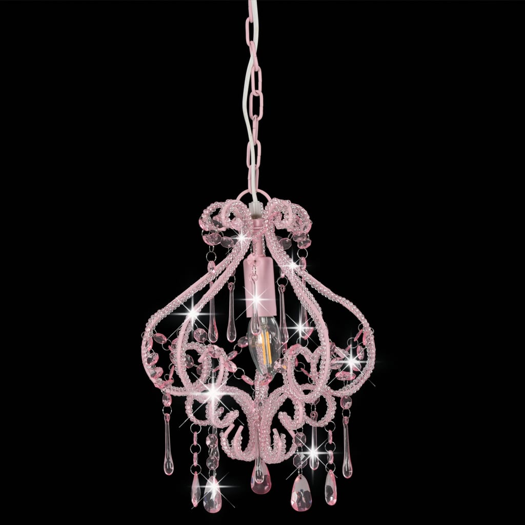 vidaXL Ceiling Lamp with Beads Pink Round E14