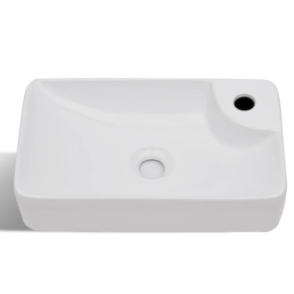Ceramic Bathroom Sink Basin with Faucet Hole White