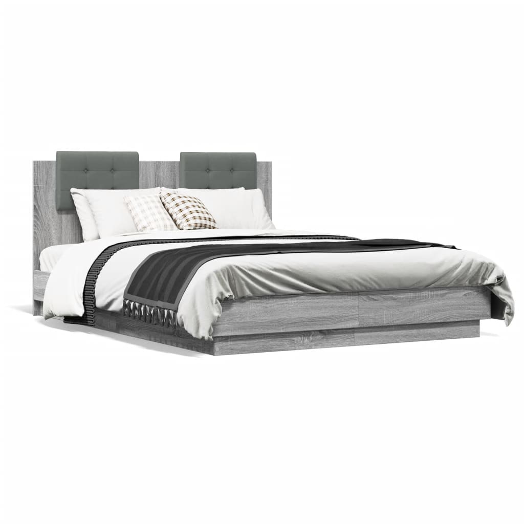 vidaXL Bed Frame with Headboard Grey Sonoma 120x190 cm Small Double Engineered Wood