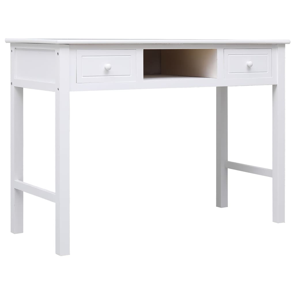 vidaXL Desk White 108x45x76 cm Solid Wood Paulownia