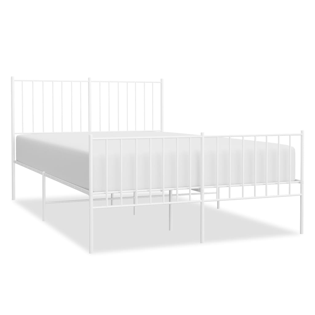 vidaXL Metal Bed Frame with Headboard and Footboard White 120x190 cm Small Double