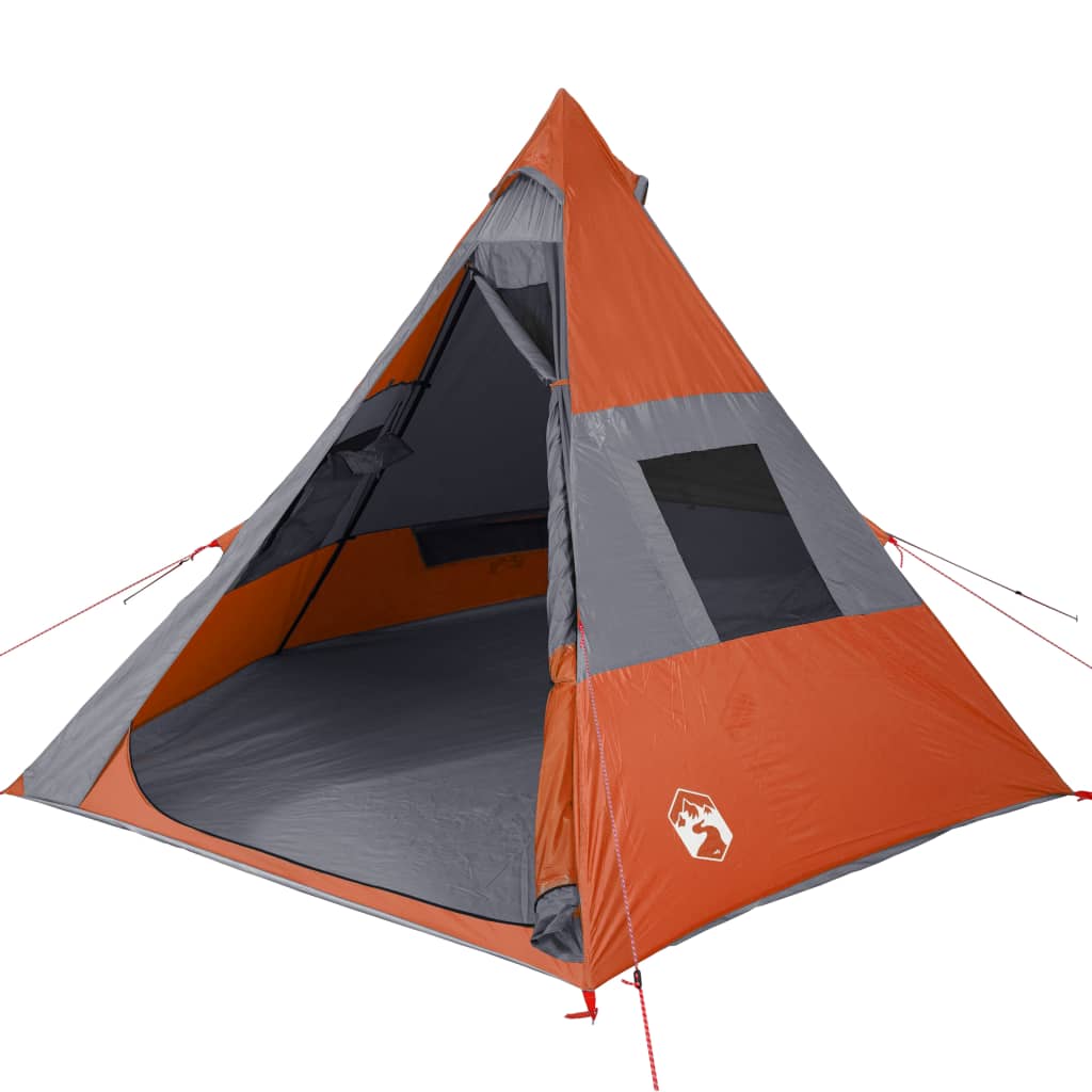 vidaXL Camping Tent Tipi 7-Person Grey and Orange Waterproof