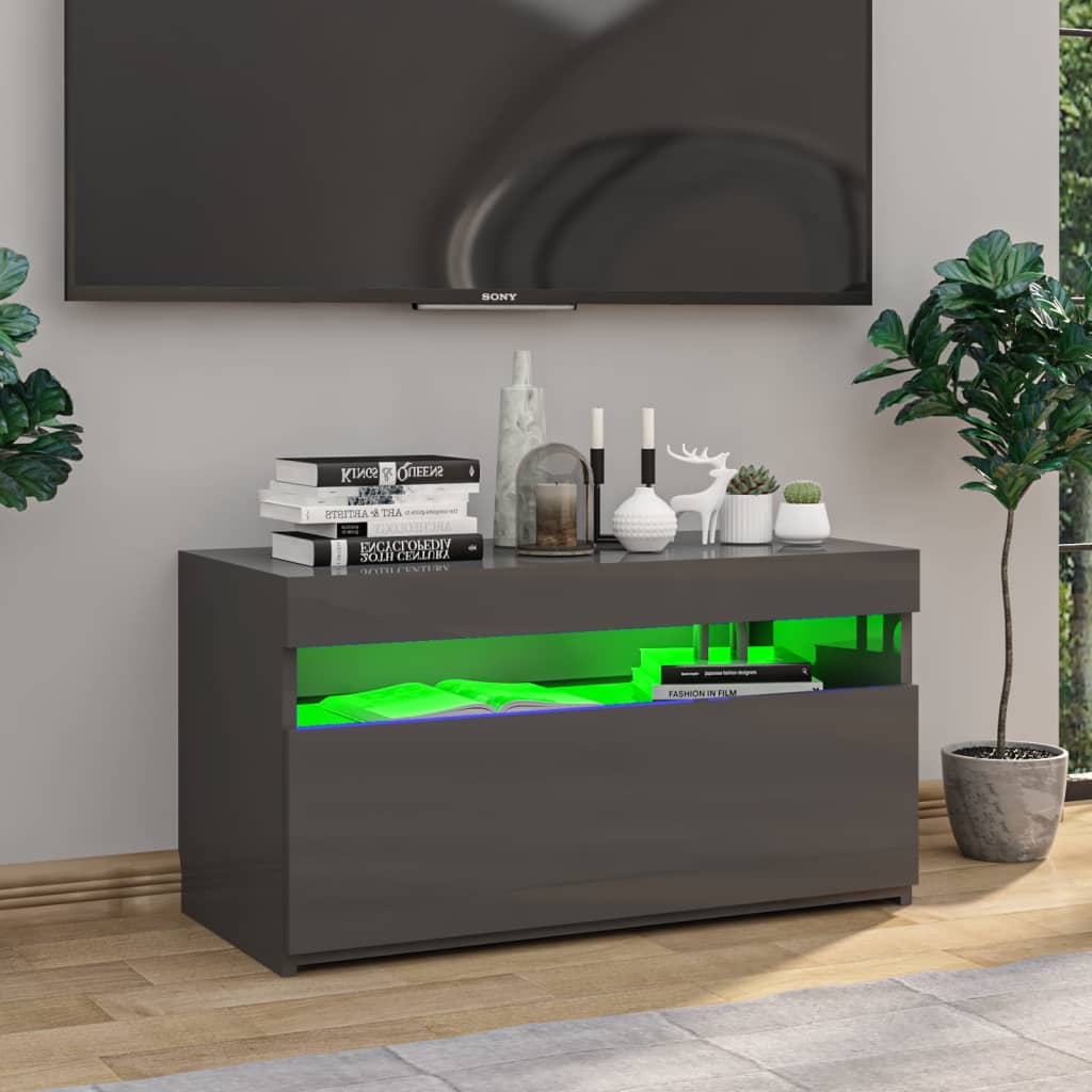 vidaXL TV Cabinet with LED Lights High Gloss Grey 75x35x40 cm
