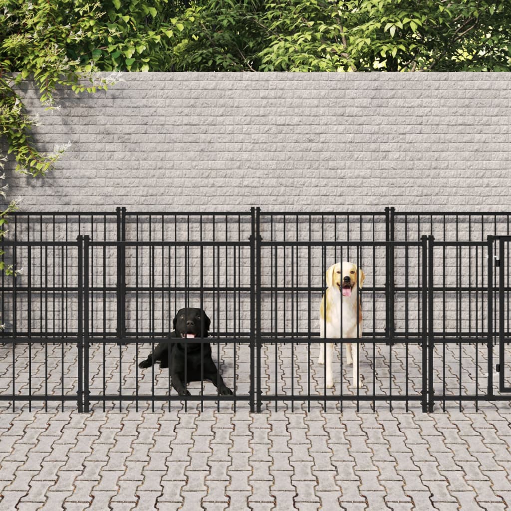 vidaXL Outdoor Dog Kennel Steel 15.02 m²
