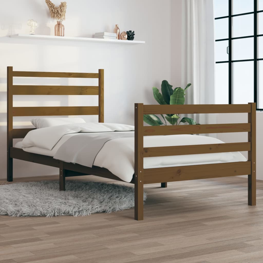 vidaXL Bed Frame Solid Wood Pine 90x200 cm Honey Brown