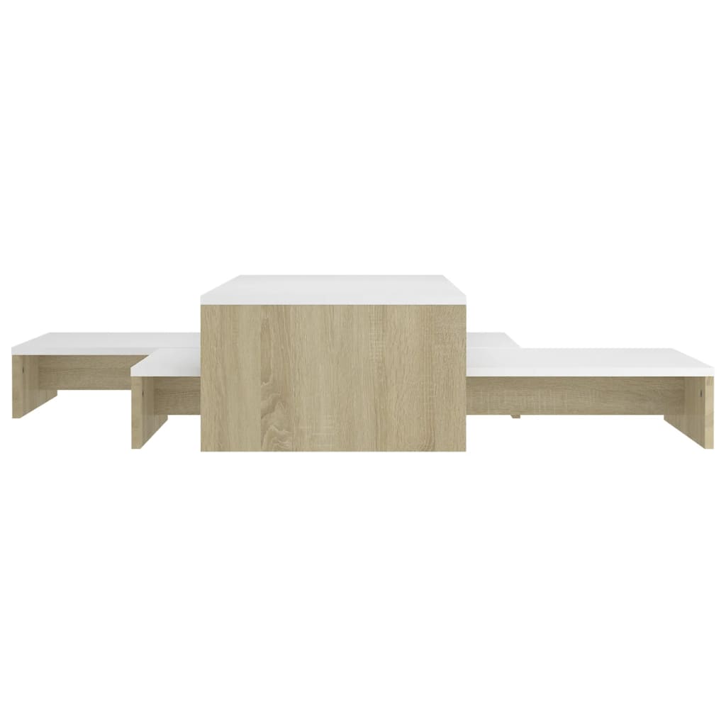 vidaXL Nesting Coffee Table Set White and Sonoma Oak 100x100x26.5 cm