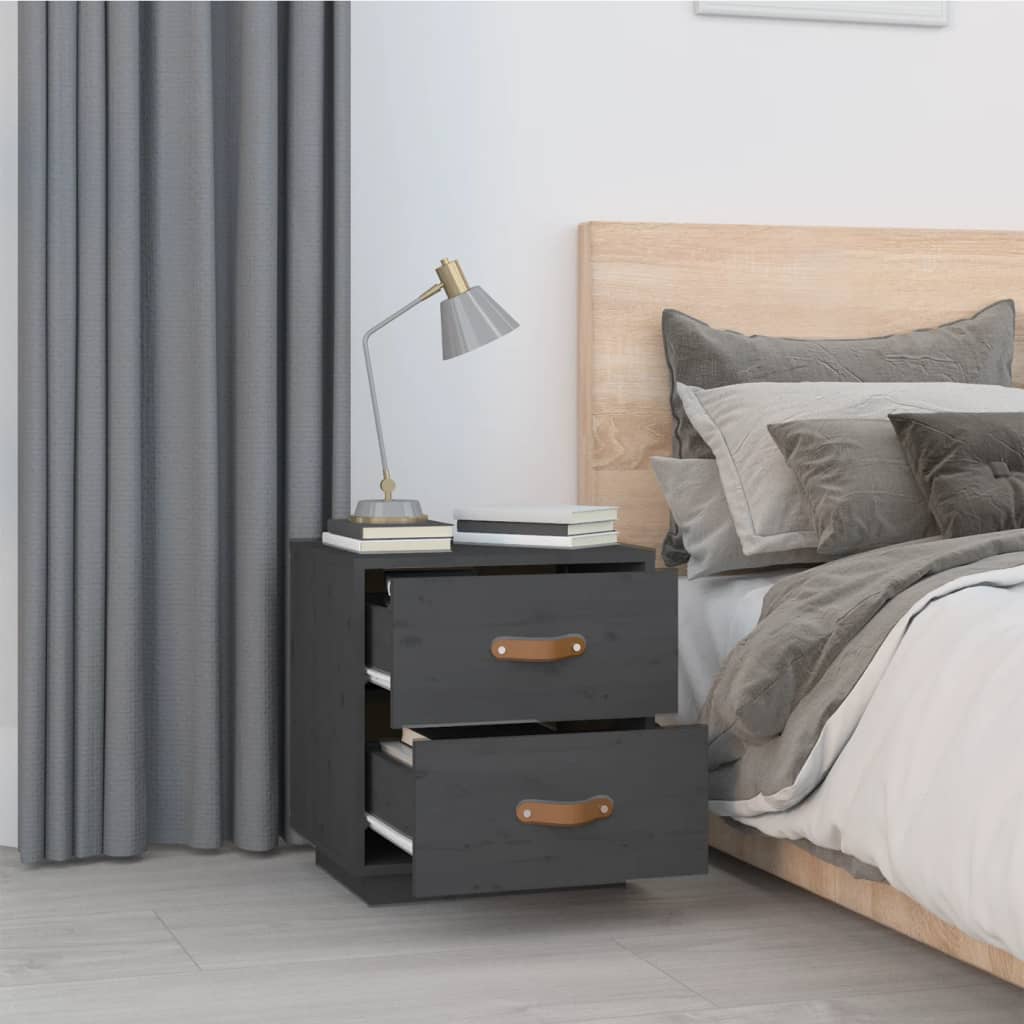 vidaXL Bedside Cabinet Grey 40x34x45 cm Solid Wood Pine