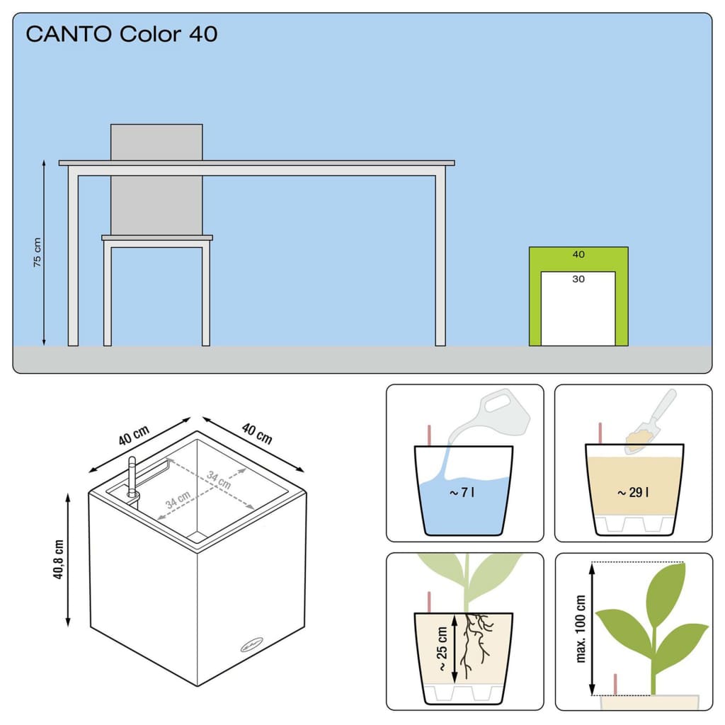 LECHUZA Planter Canto Color Square 40 ALL-IN-ONE Graphite 13722