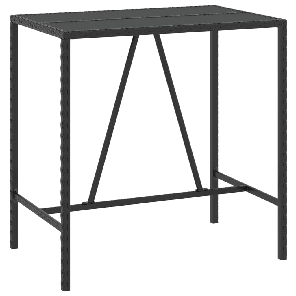 vidaXL Bar Table with Glass Top Black 110x70x110 cm Poly Rattan